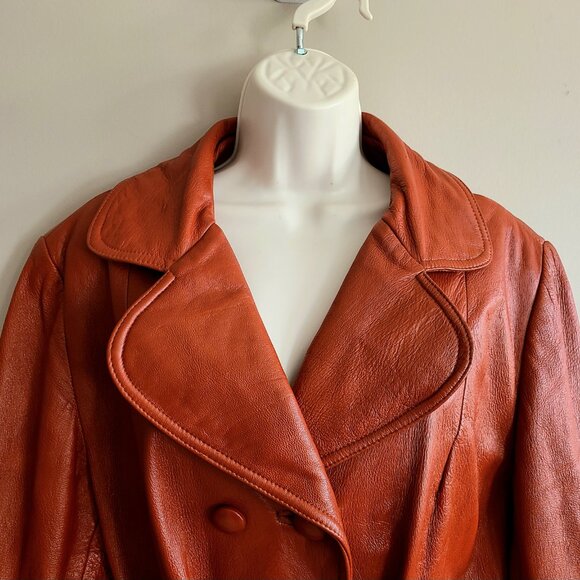Vintage 1980s 1990s Trojan Fine Leather Sportswear Toronto caramel brown coat. - Picture 2 of 11